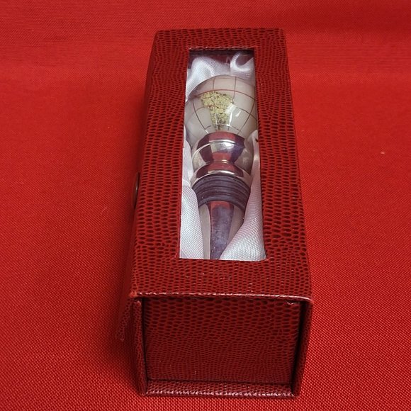 Gemstone World Globe Chrome Base Wine Bottle Stopper Cloisonne Inlaid - Picture 4 of 16